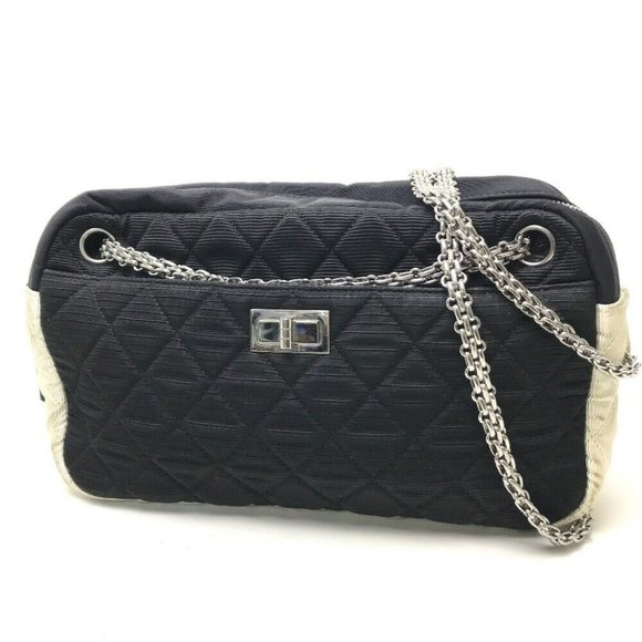 AUTHENTICITY GUARANTEED CHANEL Quilted Bicolor Chain Shoulder Bag Black - Picture 1 of 7